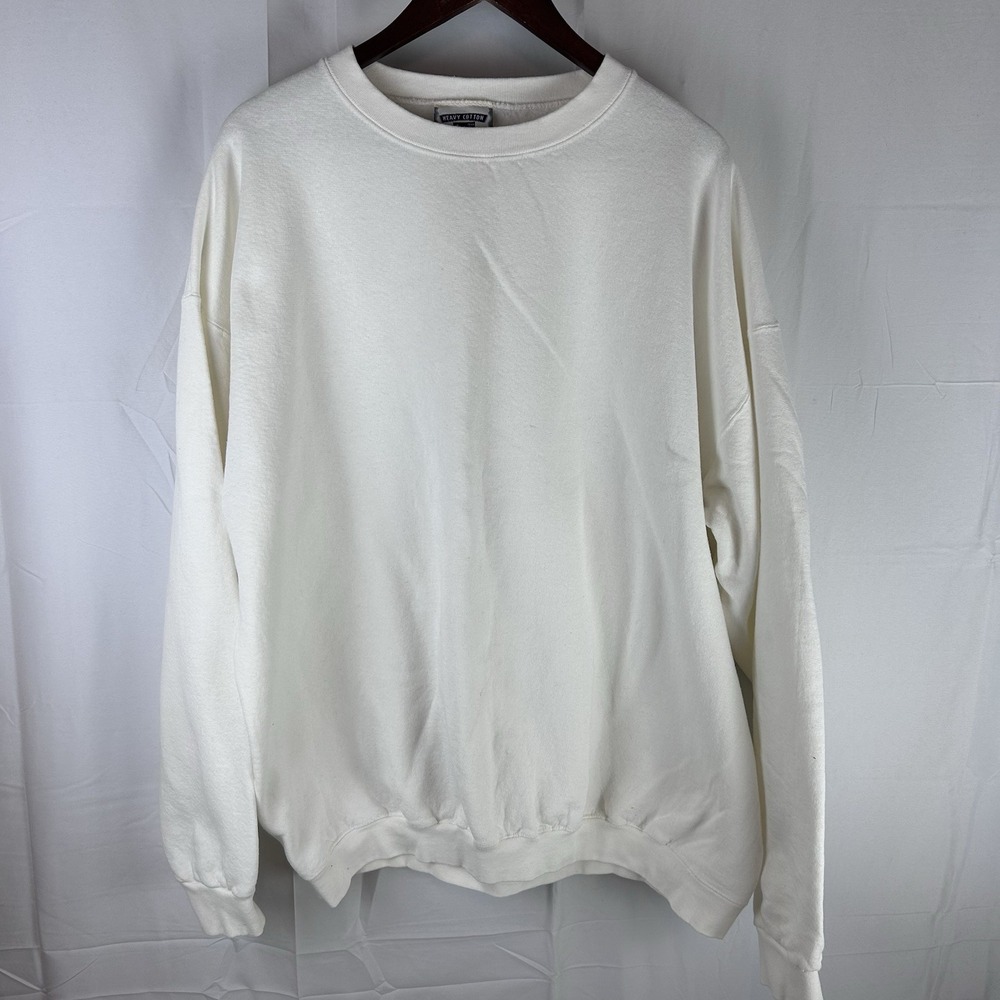 Vintage Lee Heavyweight Sweatshirt Men's 2X 90s Made‎ in USA Blank Off White